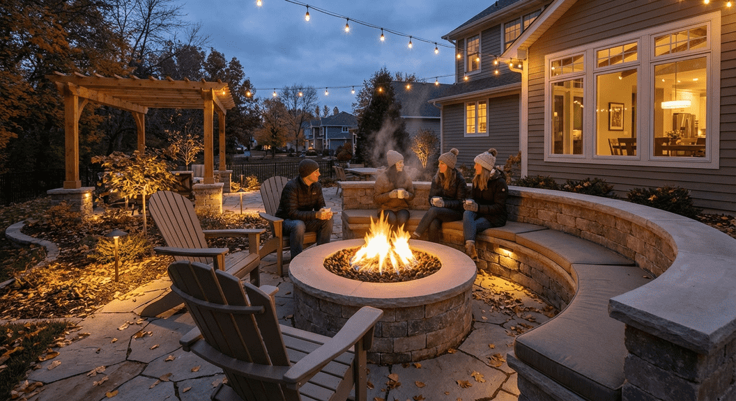 Backyard fire feature upgrade in Minneapolis with cozy seating and modern landscaping