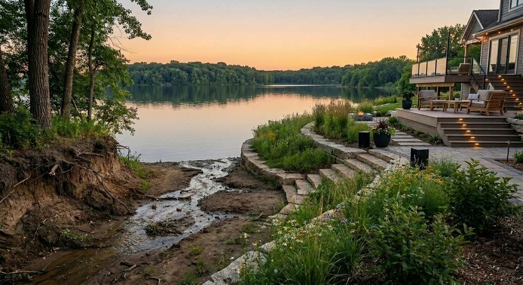 Shoreline landscaping necessity in Minneapolis to prevent erosion and protect property value